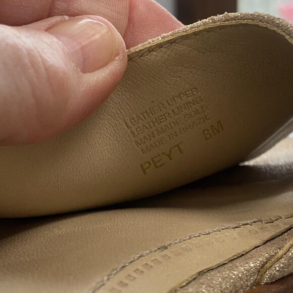 Nurture Shoes Womens 8 Gold Metallic Leather D'Orsay Peep Toe Flats PEYT Glam - Picture 12 of 14